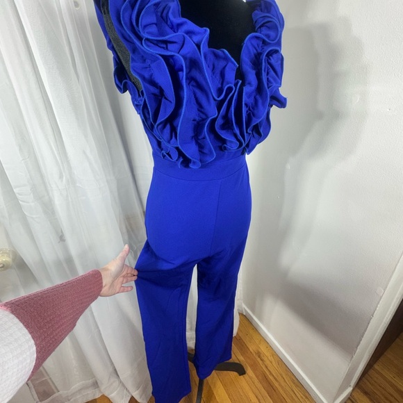 Elegant Blue Ruffled Jumpsuit - Picture 2 of 6